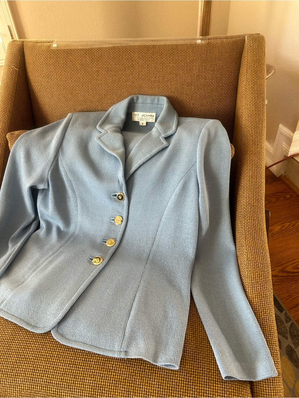 St. John Light Blue Women's Blazer with Gold-Tone Buttons